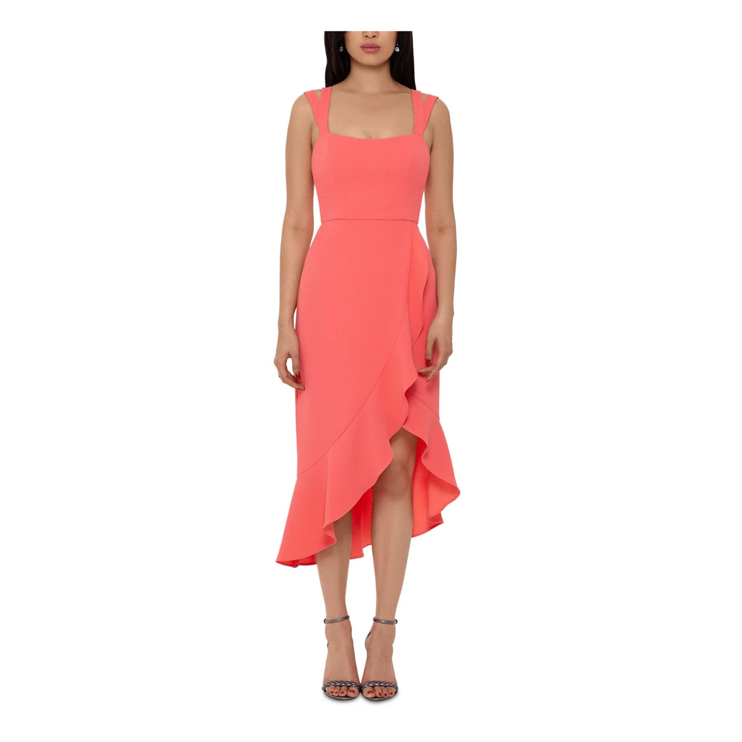 XSCAPE Double-Strap High-Low Midi Dress