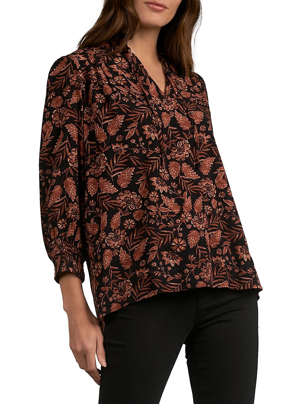 Elan Printed Split Neck Top