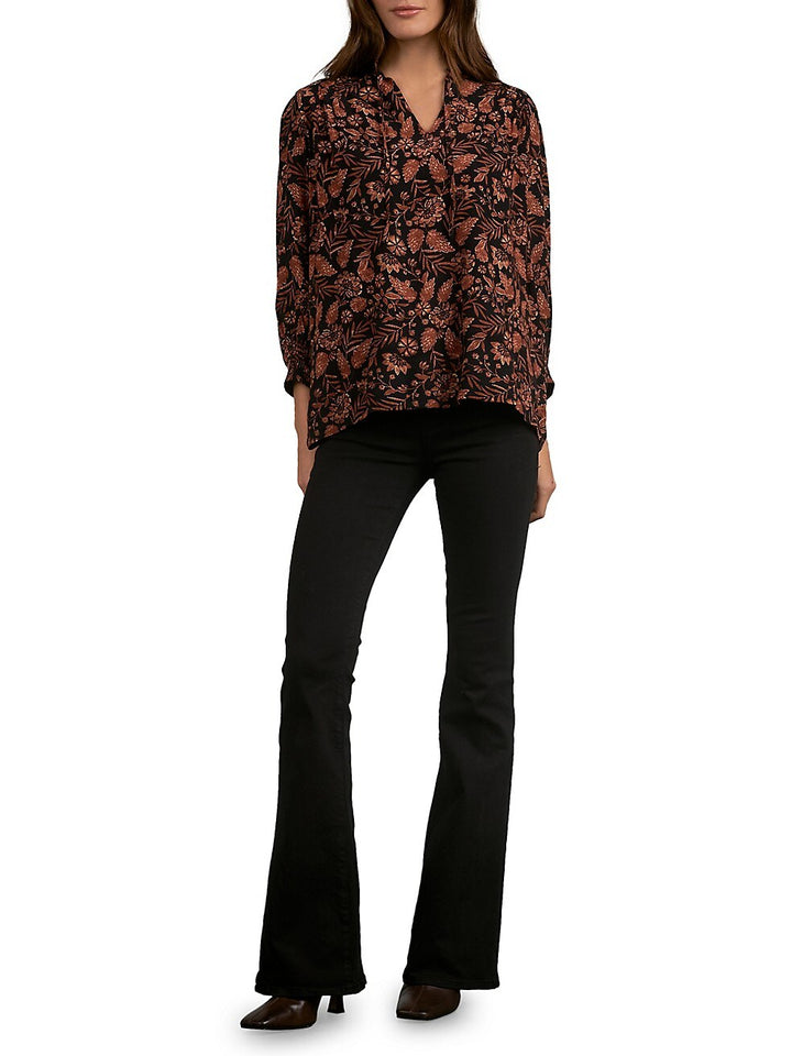 Elan Printed Split Neck Top