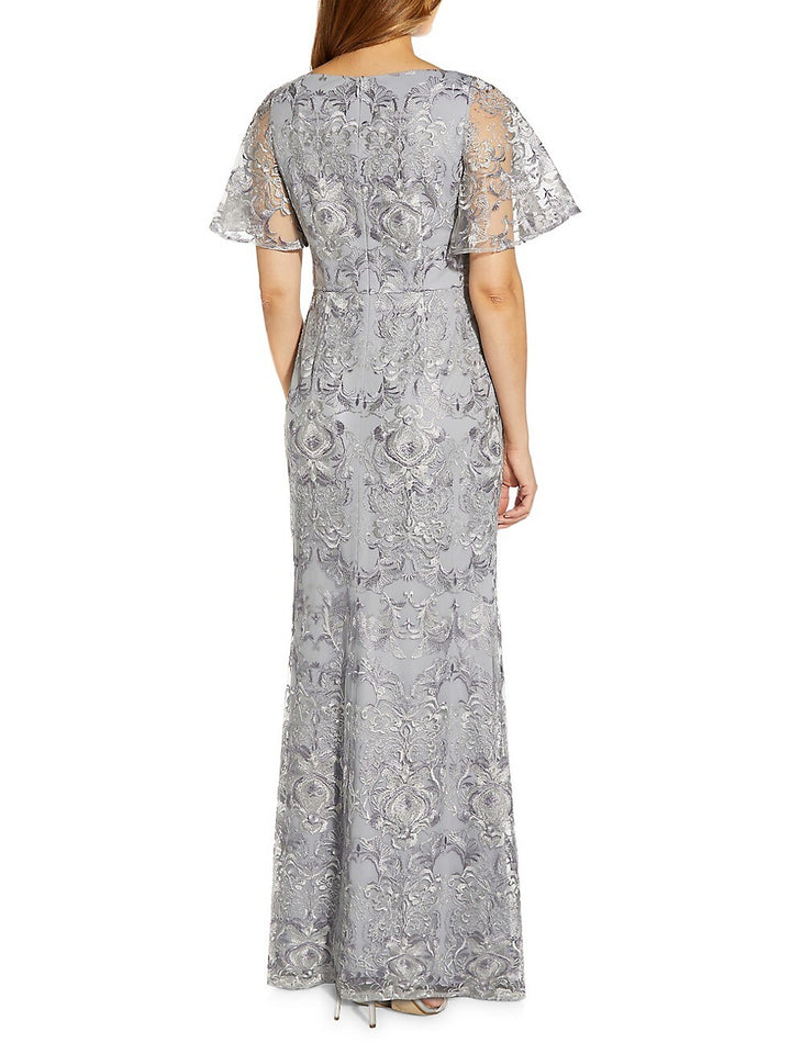 Adrianna Papell Metallic Embroidered Mermaid Gown