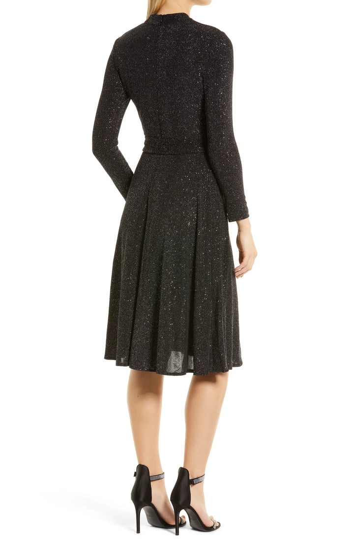 Eliza J Mock Neck Long Sleeve Fit and Flare Dress