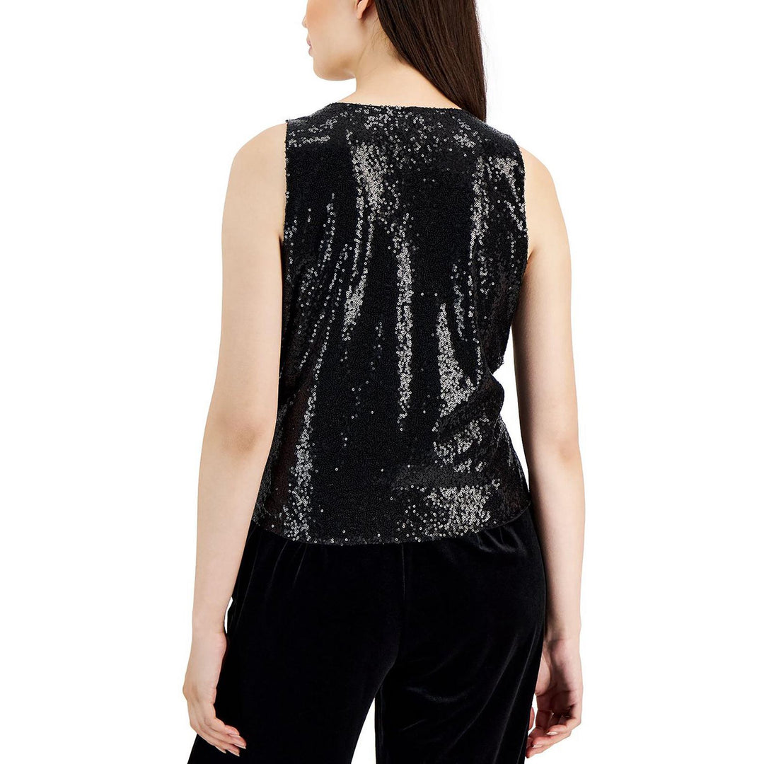 Tahari ASL Drape-Front Sleeveless Sequin Blouse