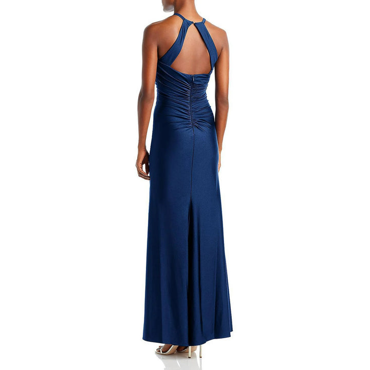 AQUA Sateen Ruched Long Halter Dress