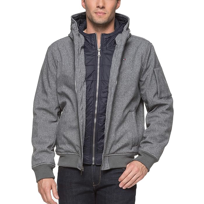 Tommy Hilfiger MEN Soft-Shell Hooded Bomber Jacket with Bib