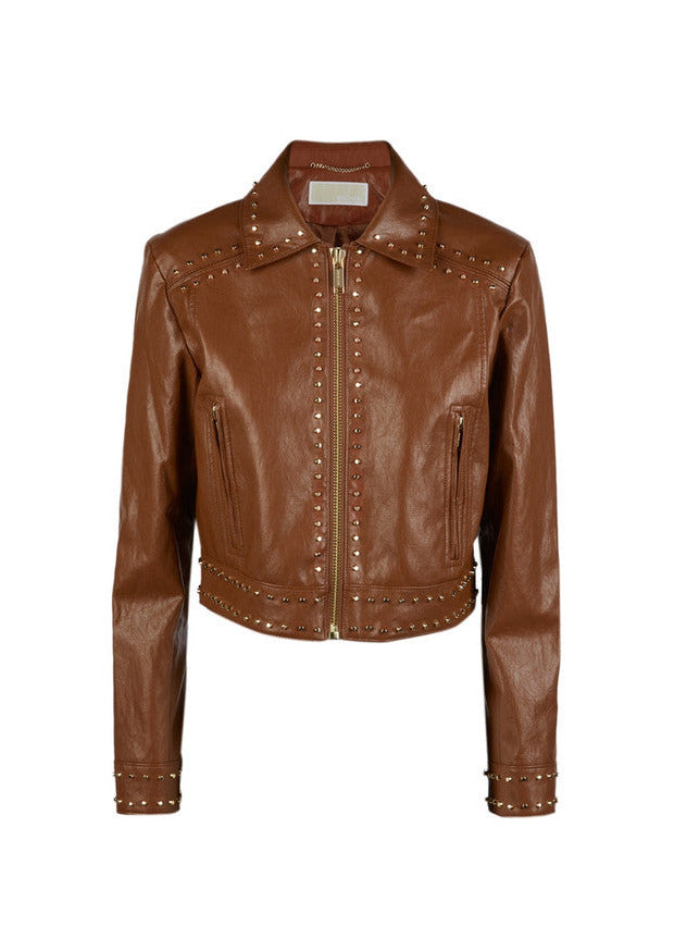 Michael Kors Astor Studded Faux Leather Moto Jacket