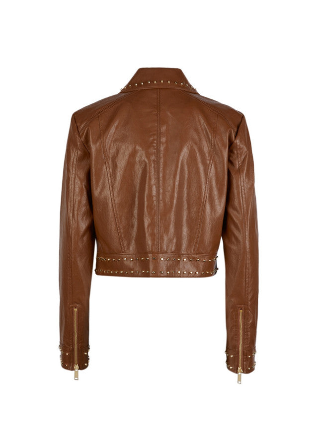 Michael Kors Astor Studded Faux Leather Moto Jacket