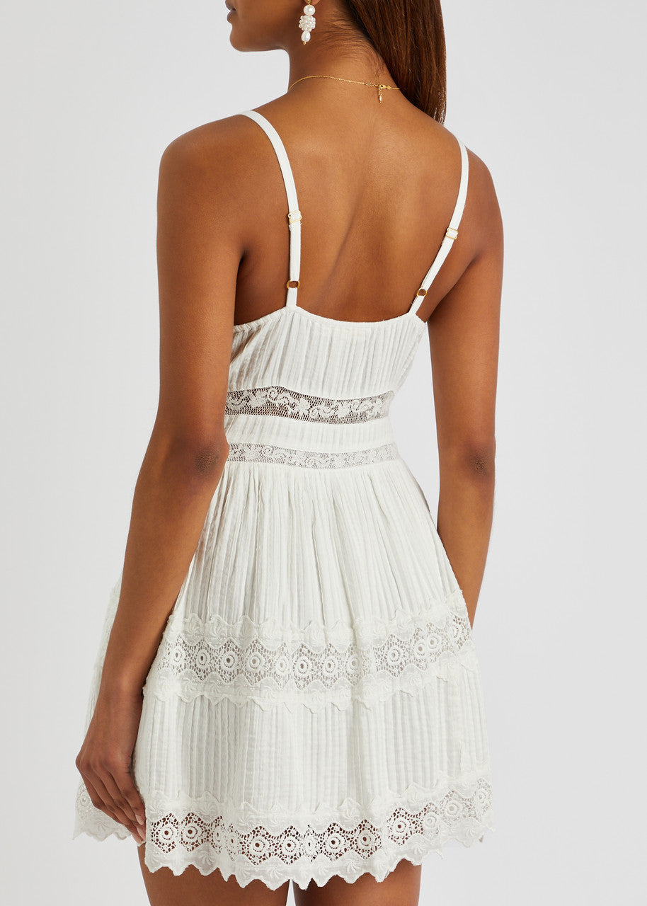 LoveShackFancy Cinnamon Pintucked Lace Inset Mini Dress