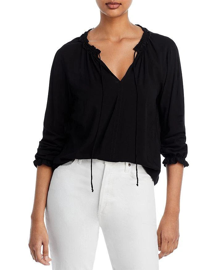 Velvet by Graham & Spencer Samantha Bishop Sleeve Split Neck Blouse