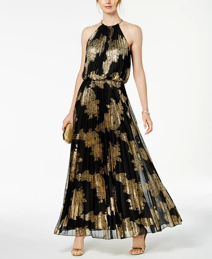 MSK Metallic-Print Pleated Blouson Gown