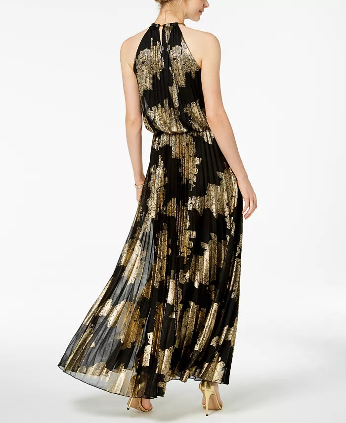 MSK Metallic-Print Pleated Blouson Gown
