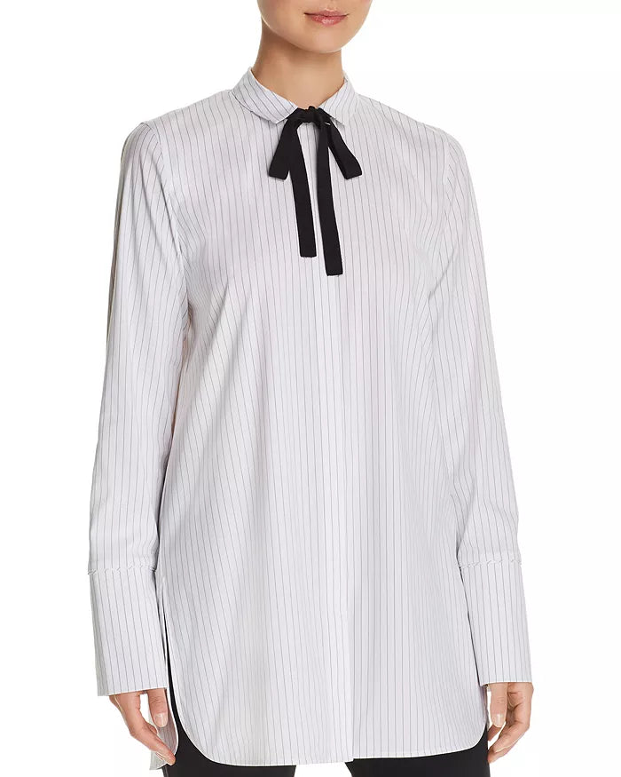 Lafayette 148 New York Annaliese Pinstriped Tie-Neck SHIRT