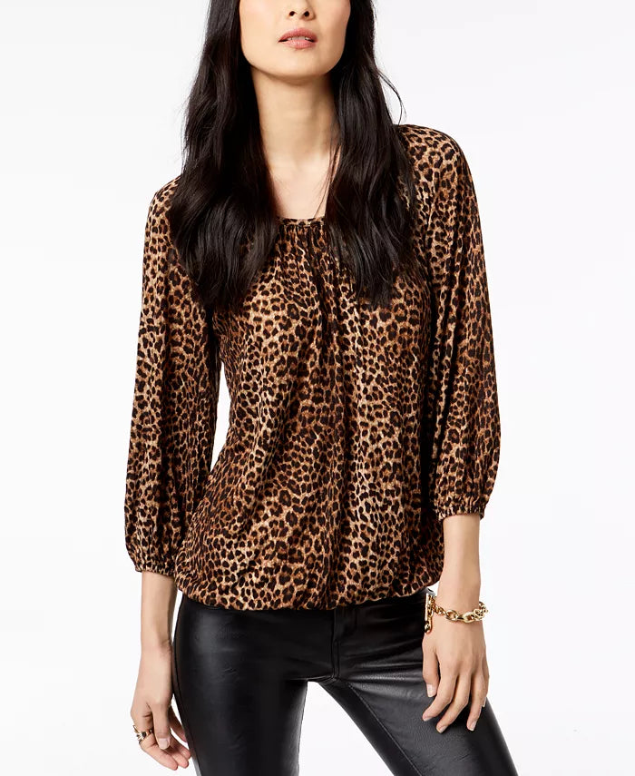 MICHAEL KORS Petite Leopard-Print Peasant Top