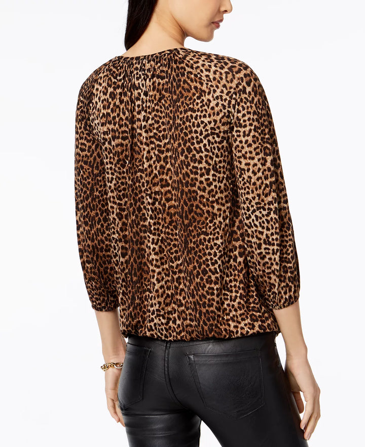 MICHAEL KORS Petite Leopard-Print Peasant Top