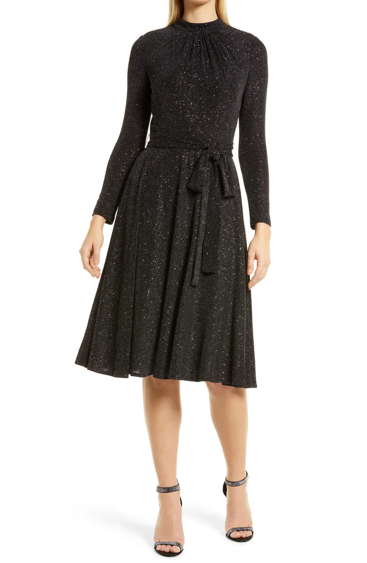 Eliza J Mock Neck Long Sleeve Fit and Flare Dress