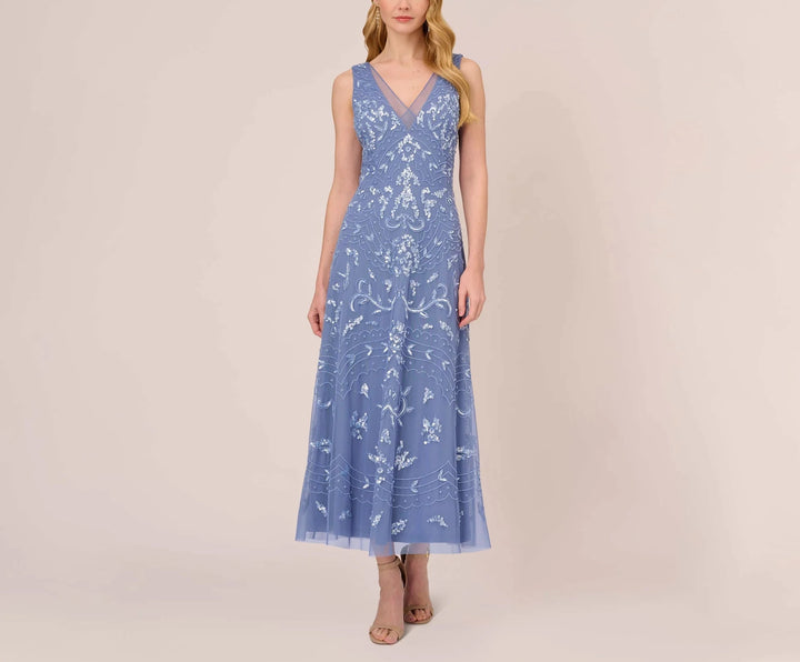 Adrianna Papell Women's Beaded V-Neck Party Dress