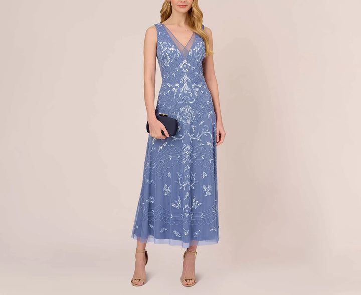 Adrianna Papell Women's Beaded V-Neck Party Dress