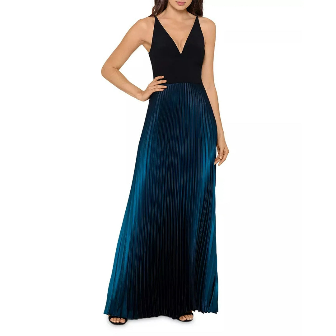AQUA Pleated Shimmer Gown