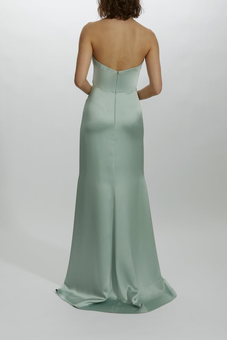Amsale Satin Crisscross Halter Empire Gown