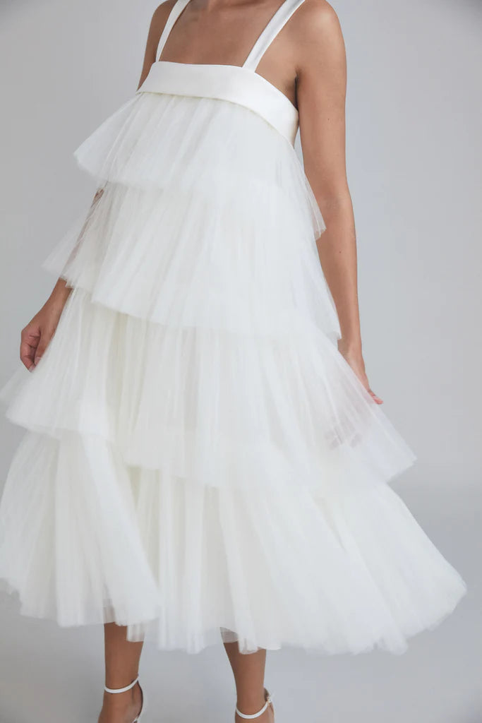 Amsale Tiered Tulle Trapeze Dress
