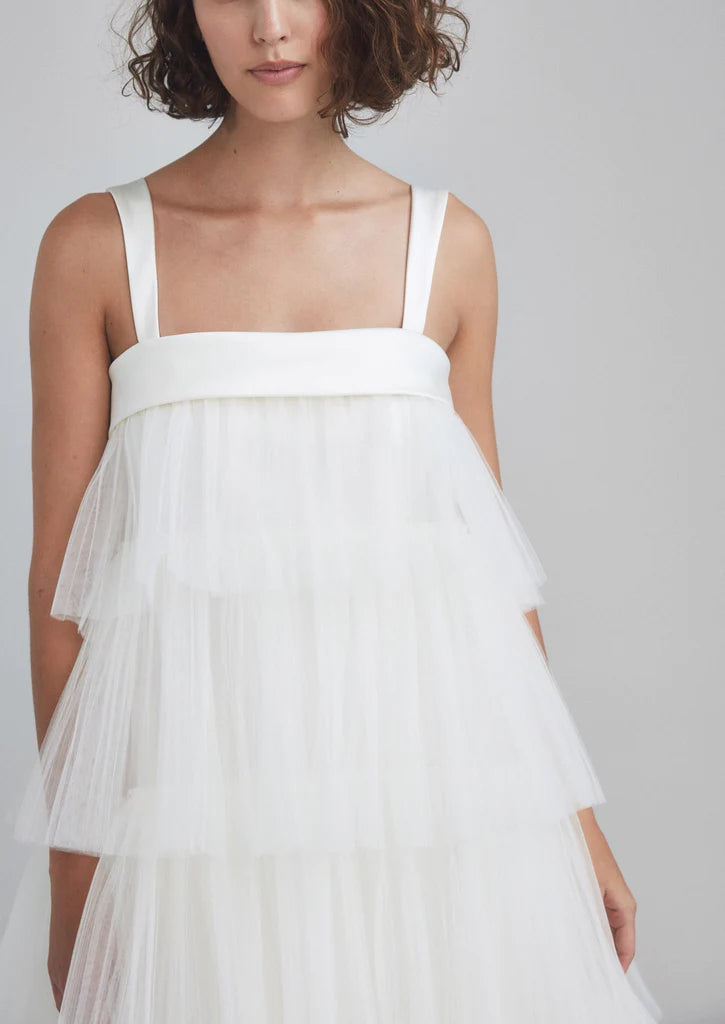 Amsale Tiered Tulle Trapeze Dress