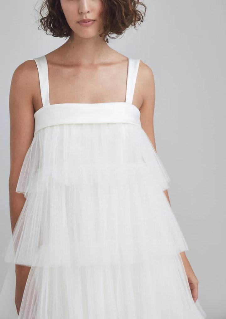 Amsale Tiered Tulle Trapeze Dress
