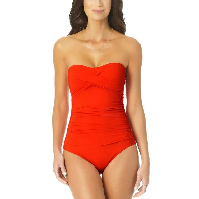Anne Cole Twist-Front Ruched One-Piece Swimsuit