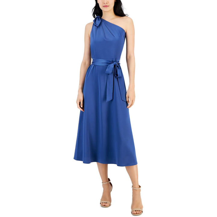 Anne Klein One-Shoulder Tie-Waist Midi Dress