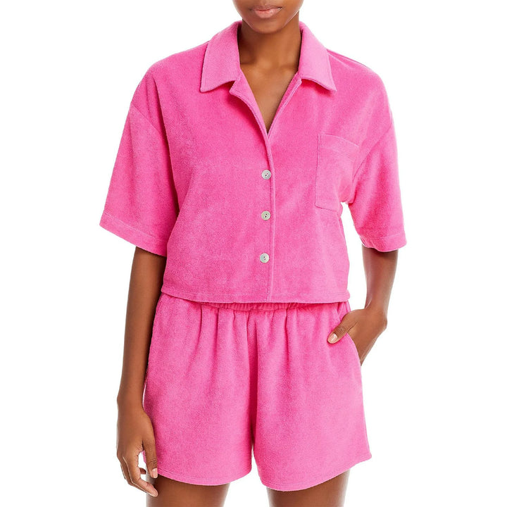 AQUA Cropped Terrycloth Shirt