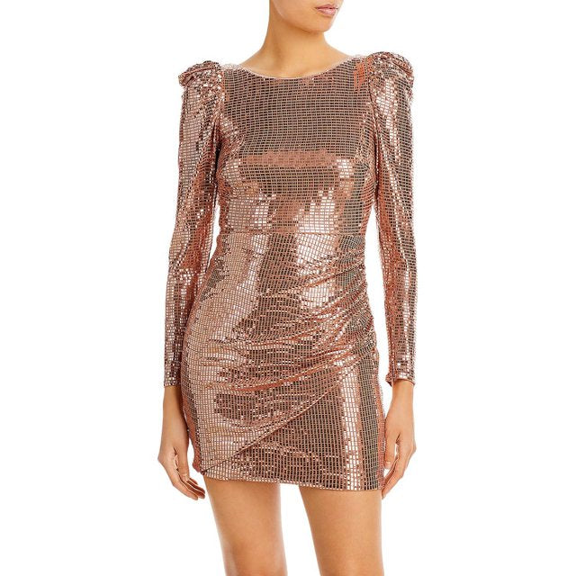 AQUA Puff Shoulder Metallic Mini Dress