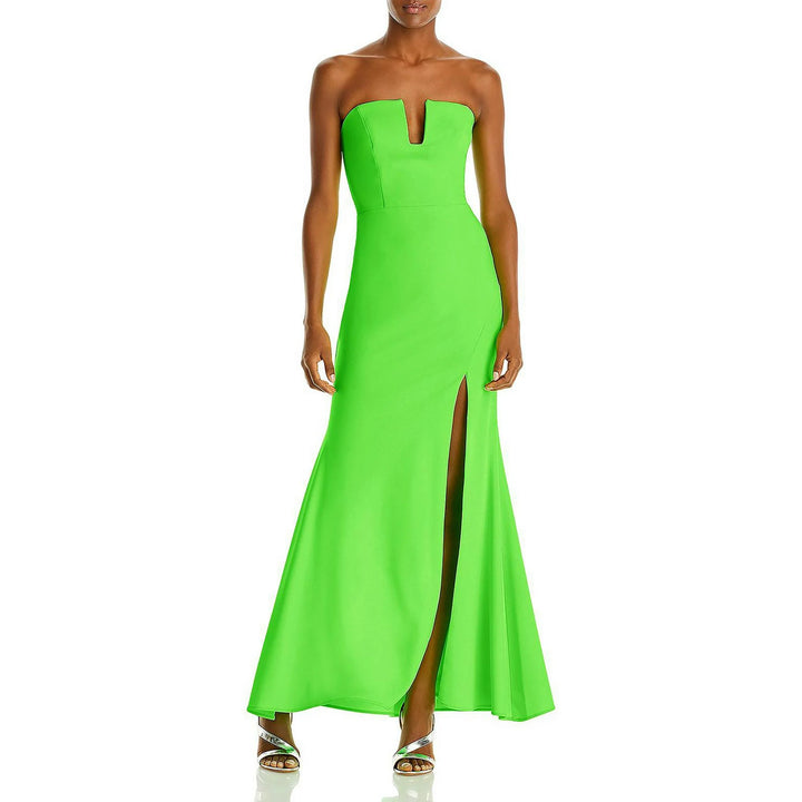 AQUA Scuba Crepe Strapless Gown