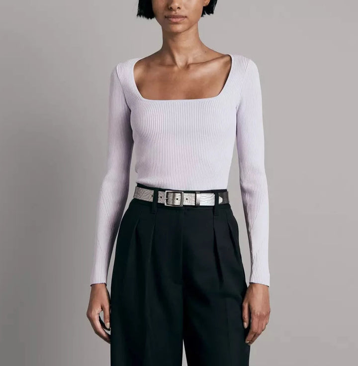 rag & bone Square Neck Rib Knit Long Sleeve Top