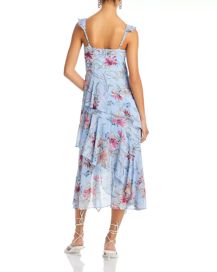 BCBGMAXAZRIA Asymmetric Tiered Midi Dress