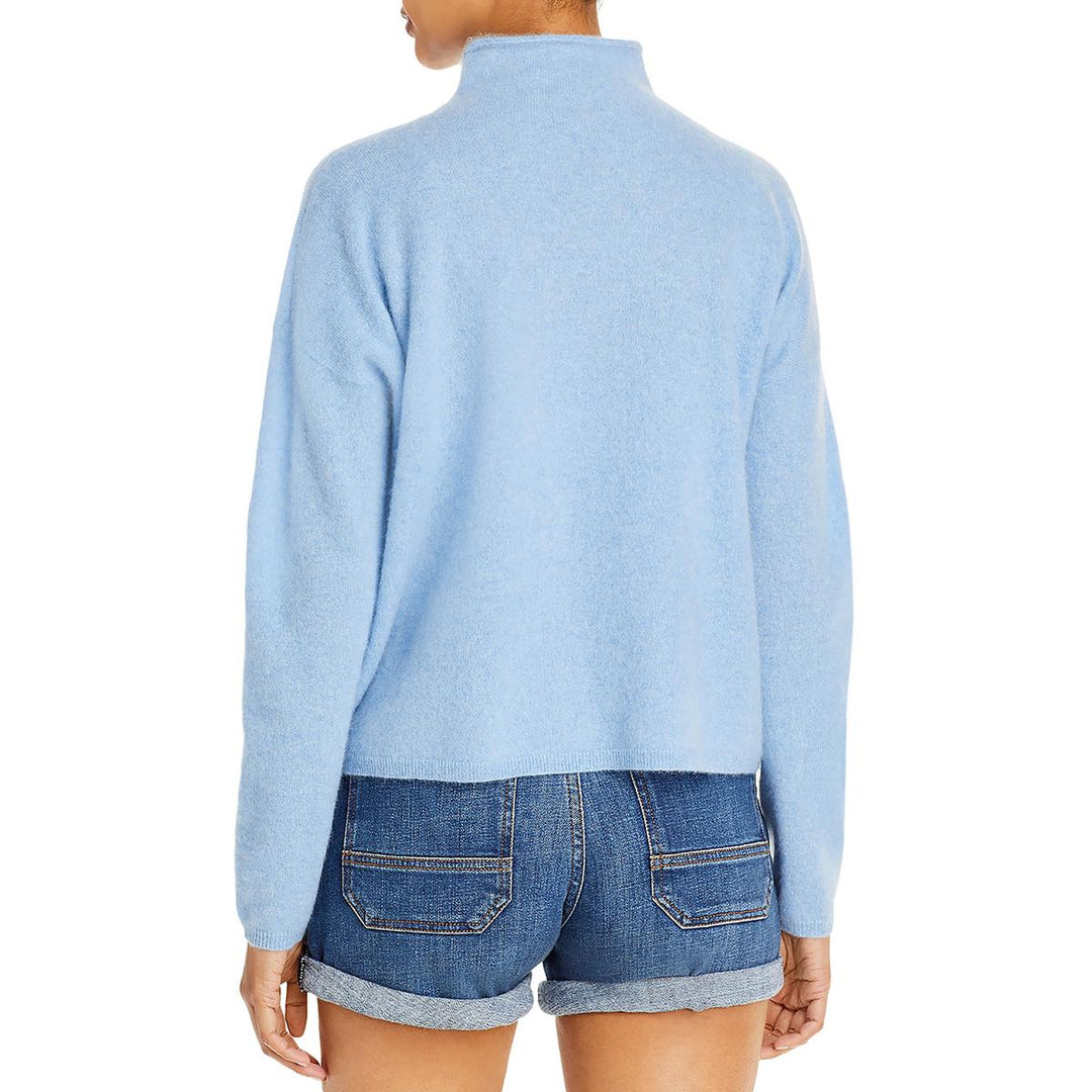 AQUA Cashmere Rolled Edge Mock Neck Brushed Cashmere Sweater