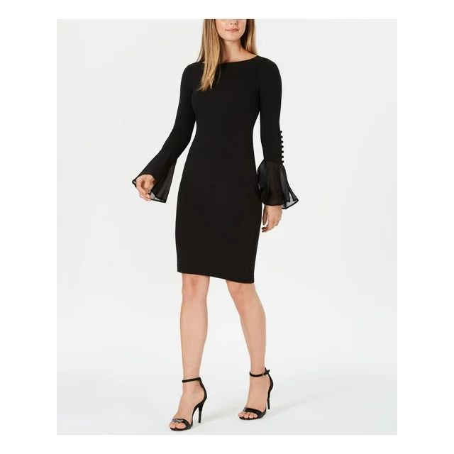 Calvin Klein Chiffon-Bell-Sleeve Sheath Dress