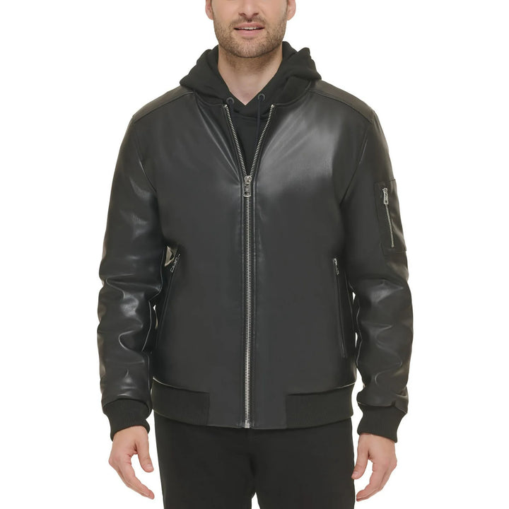 Calvin Klein MEN Faux Leather Bomber Jacket