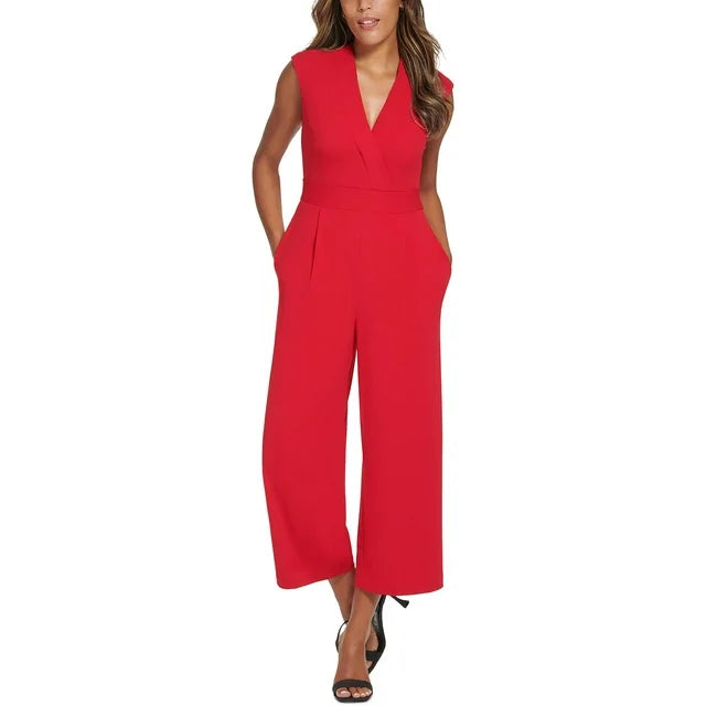 Calvin Klein Sleeveless Surplice-Neck Jumpsuit