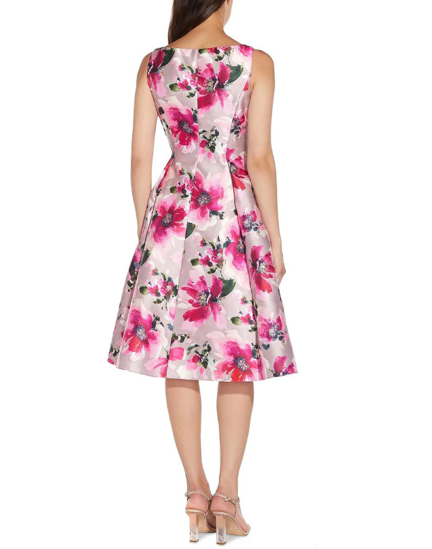 Adrianna Papell Petite Notched-Neck Mikado Dress