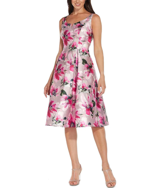 Adrianna Papell Petite Notched-Neck Mikado Dress