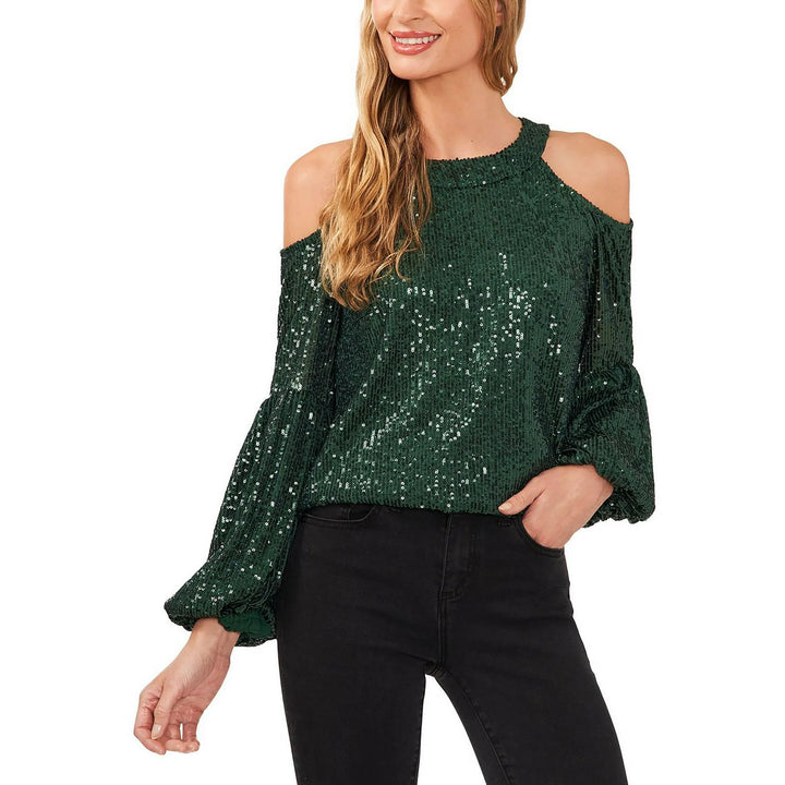 CeCe Cold Shoulder Sequined Blouse