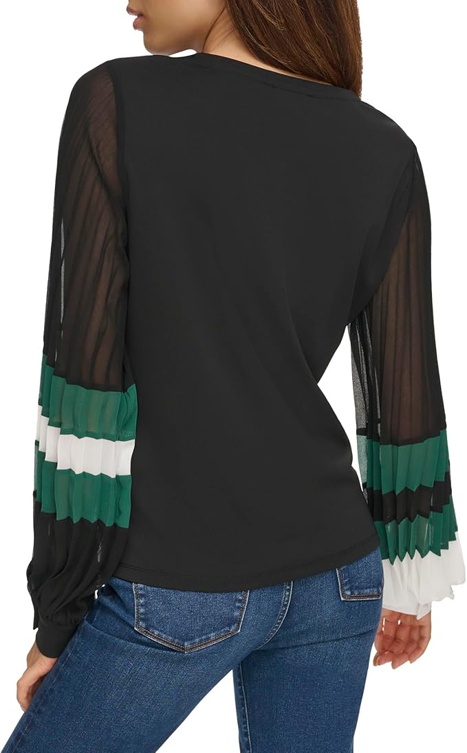 KARL LAGERFELD PARIS Women's Colorblocked Sheer-Sleeve Top