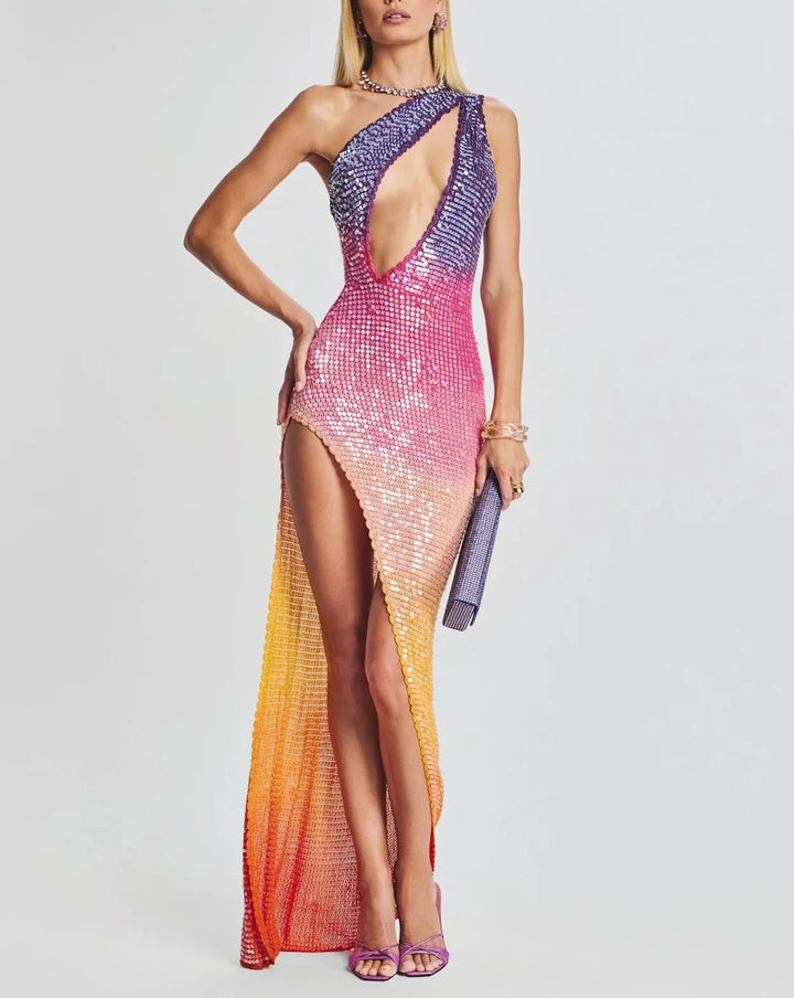 Retrofete Candice Ombré Sequined Cutout Maxi Dress
