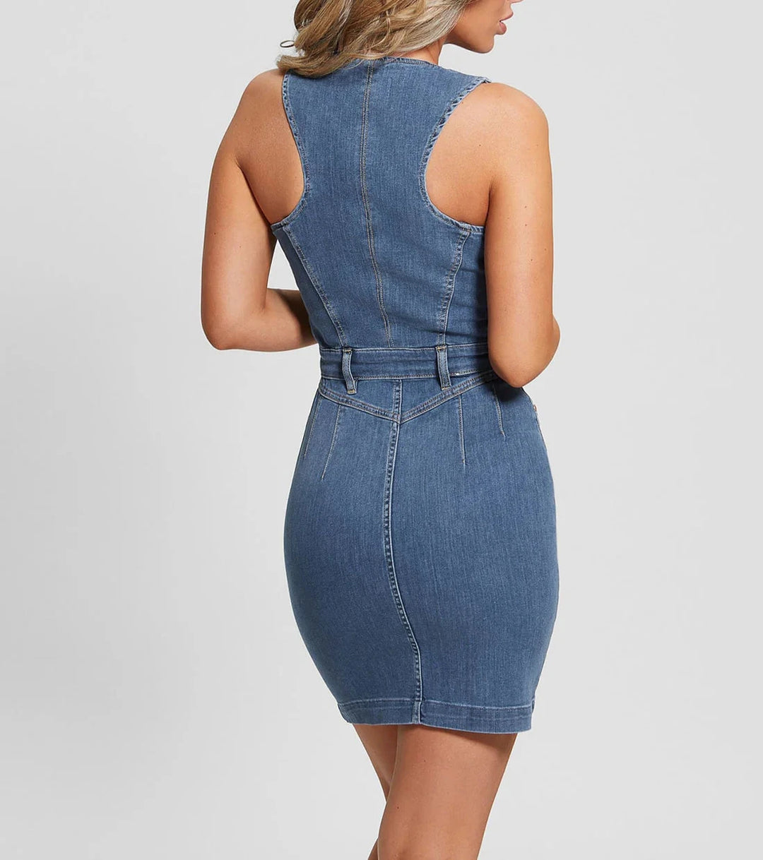 GUESS Micol Denim Zip-Front Bodycon Dress