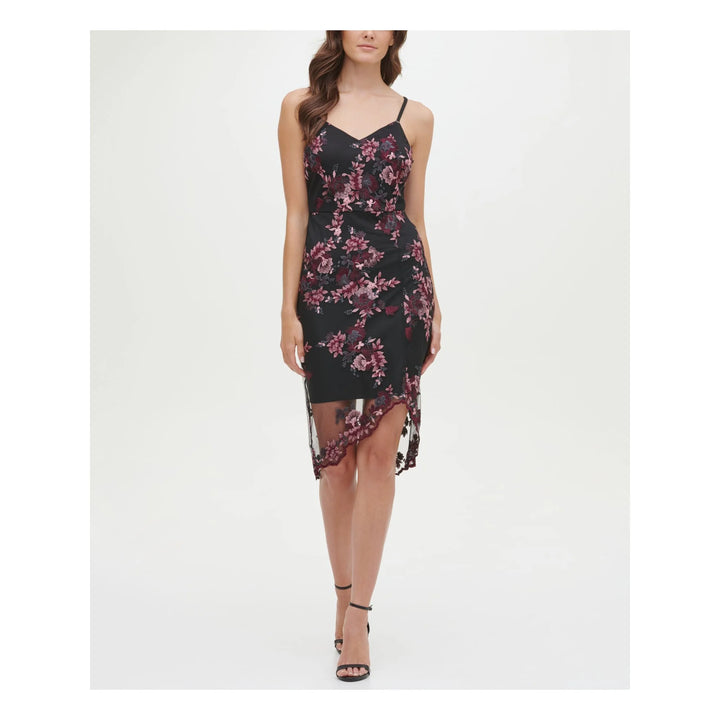 GUESS Sleeveless Floral Lace Chiffon Overlay Sheath Dress