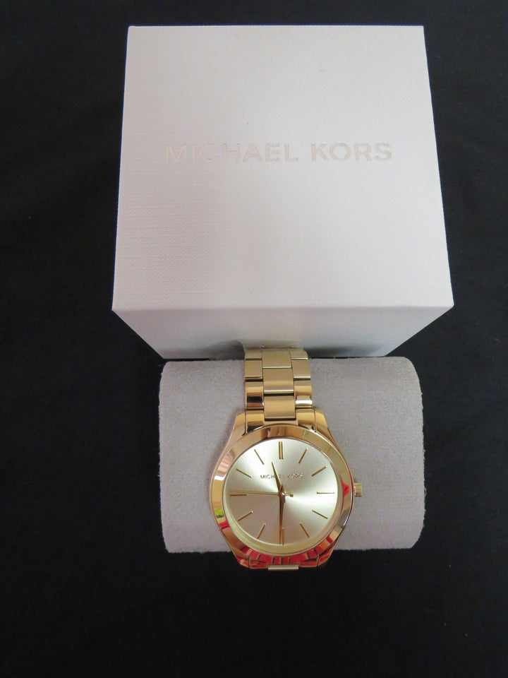 Michael Kors Unisex Slim Runway Gold-Tone Stainless Steel Bracelet Watch 42mm