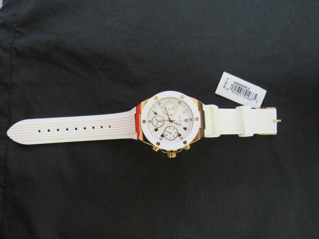 GUESS Women's White Silicone Strap Watch 39mm