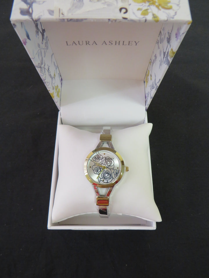 Laura Ashley Ladies' Two Tone Gold Thin Bangle With Floral Dial Watch