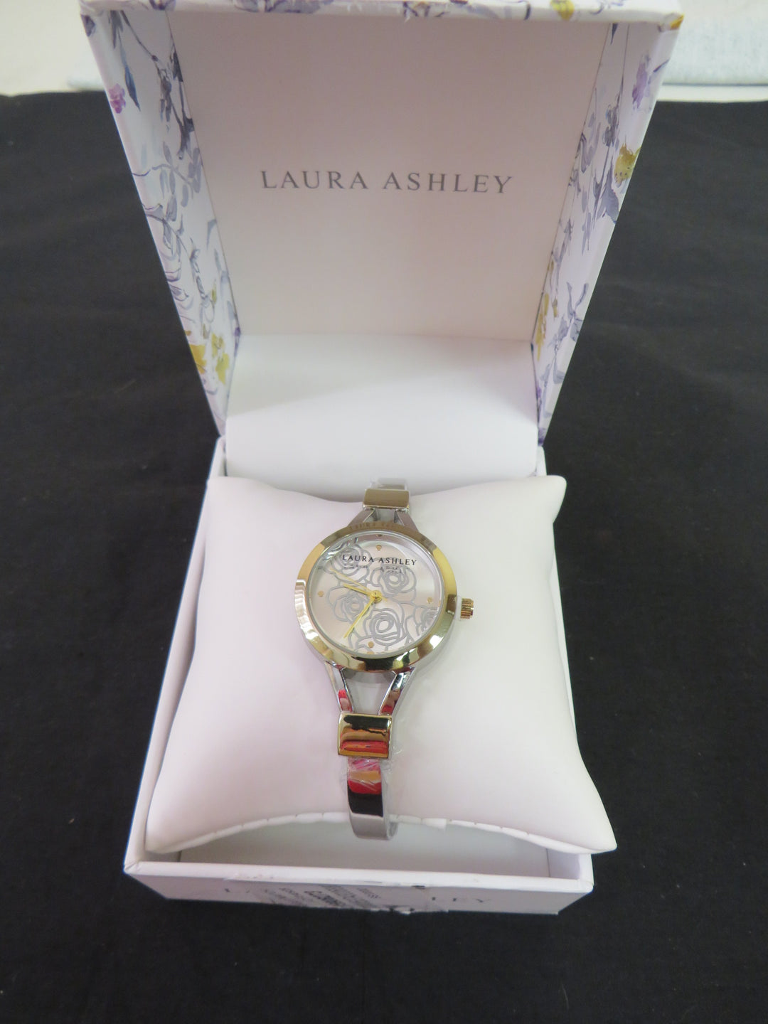 Laura Ashley Ladies' Two Tone Gold Thin Bangle With Floral Dial Watch