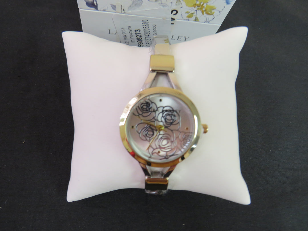 Laura Ashley Ladies' Two Tone Gold Thin Bangle With Floral Dial Watch