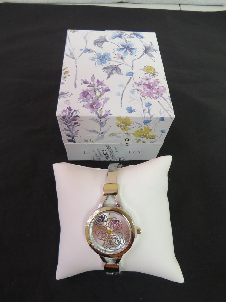 Laura Ashley Ladies' Two Tone Gold Thin Bangle With Floral Dial Watch