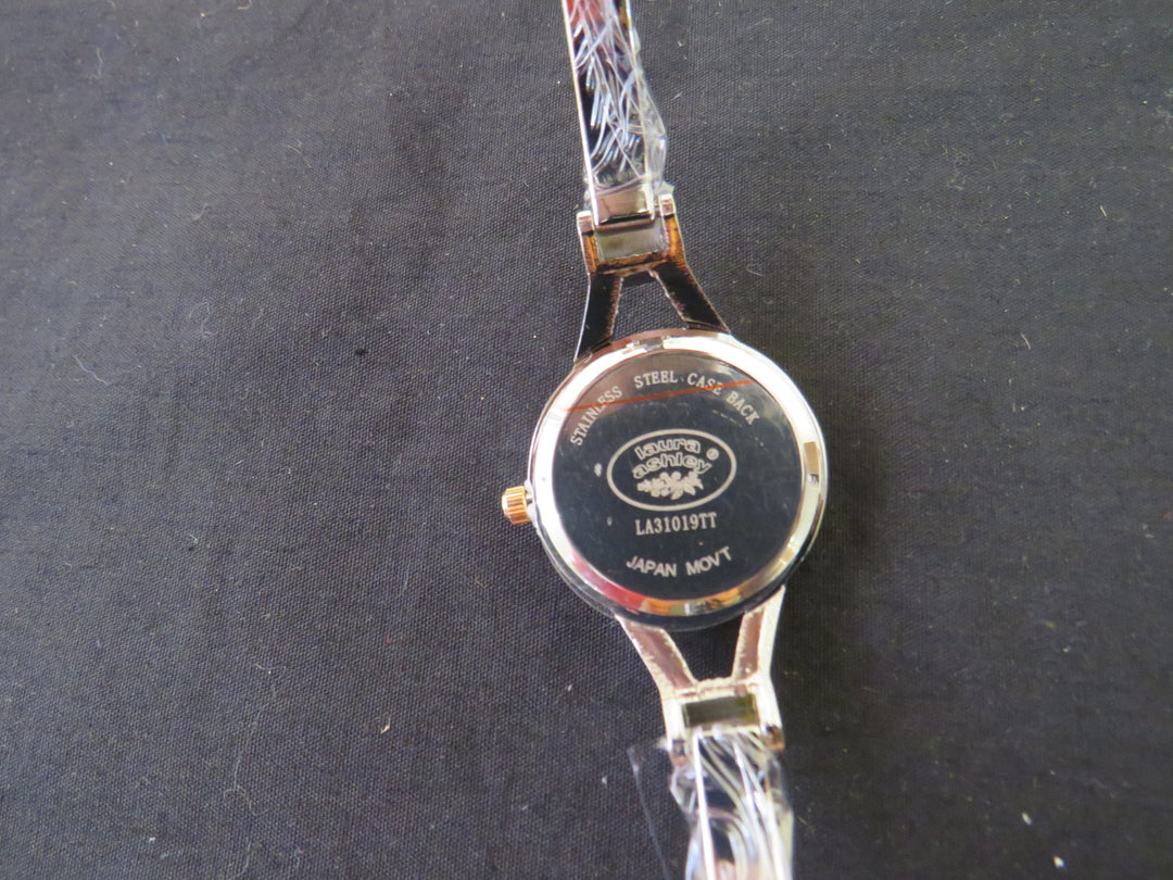 Laura Ashley Ladies' Two Tone Gold Thin Bangle With Floral Dial Watch